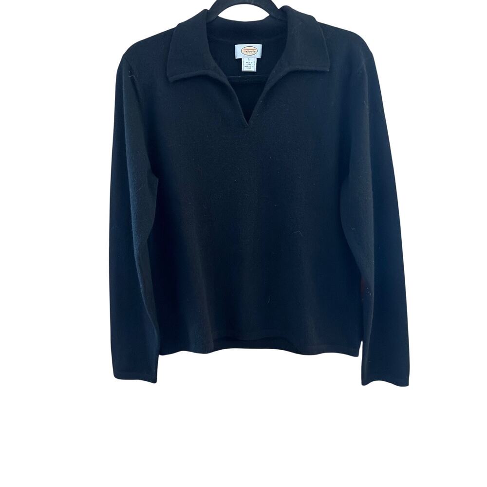 Talbots cashmere Sweater sz L Black Vintage Collar Preppy Academia